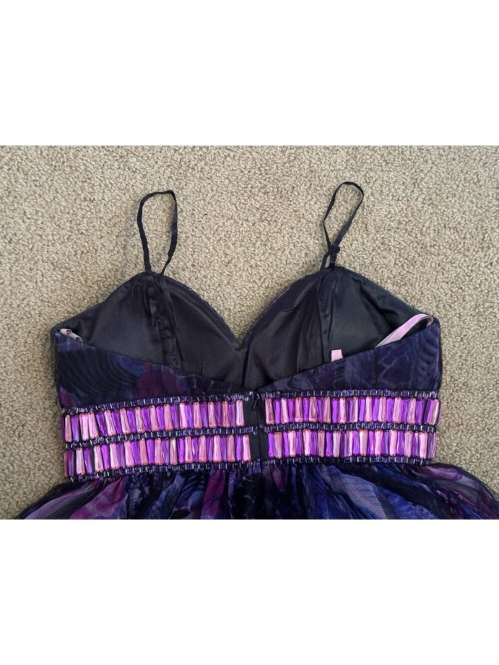 BLUSH PROM Beaded Black Purple Floral Cocktail Dress Party Holiday HOCO LARGE - Picture 6 of 10